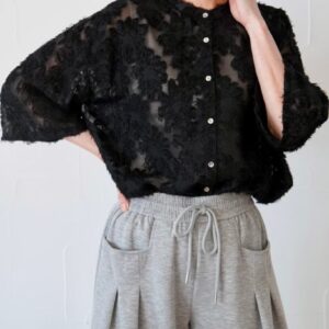 【ラスト1点】205. LePuju select シアーレースブラウス(black / white)