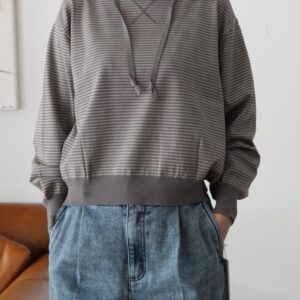 【即納】ayane /アヤン ボーダーフーディニット 896136 (グレー、ネイビー)