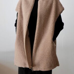 252. passione パシオーネ ボアノースリーブジャケット(beige/charcoal) (46412)